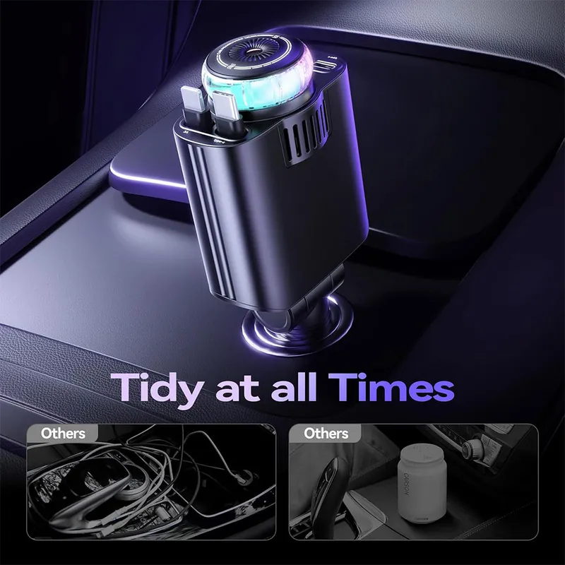 Chargeur voiture rétractable 5 en 1 avec aromathérapie et lumière des étoiles – شاحن سريع للسيارة مع معطر